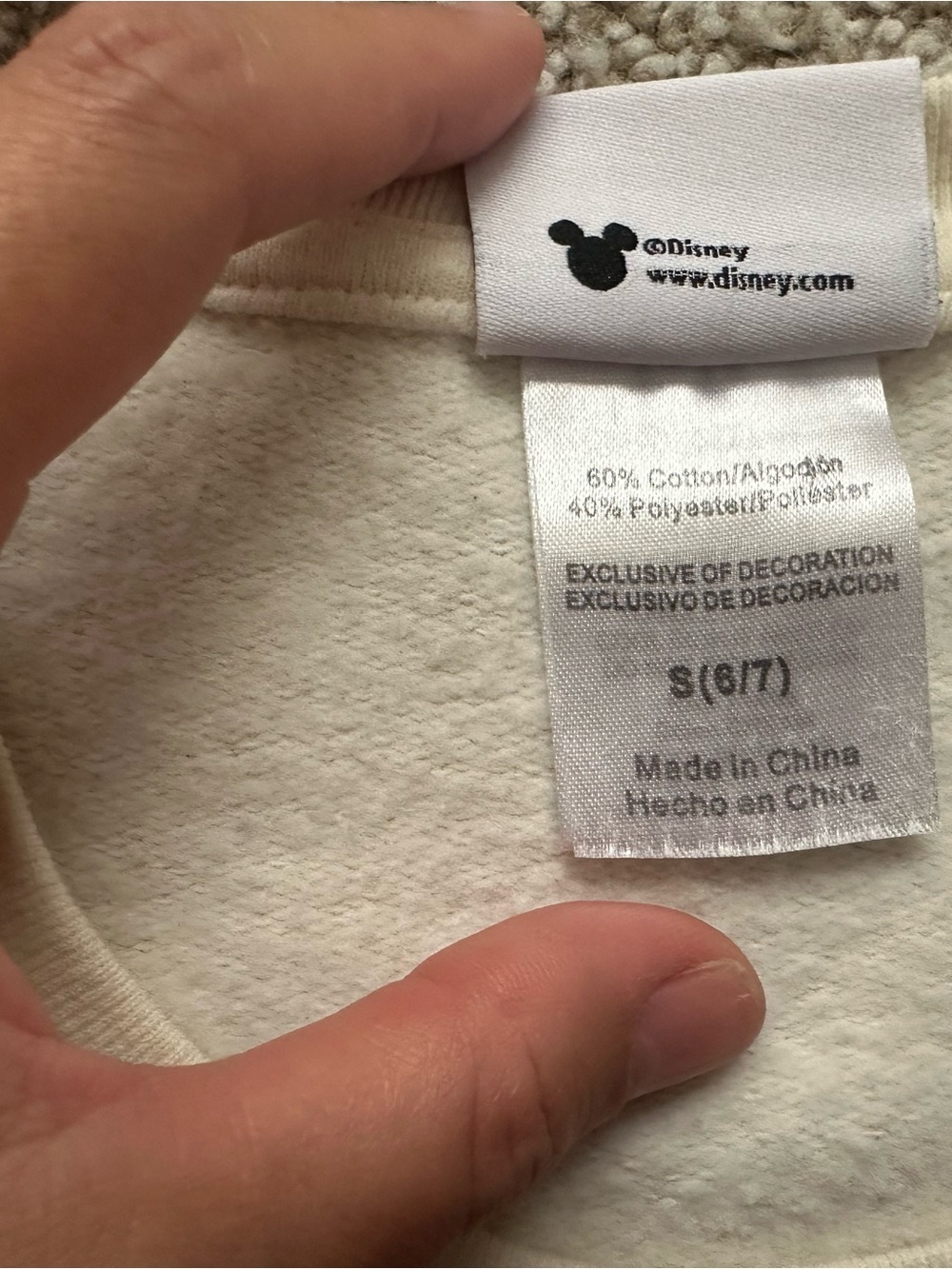 Disney Mickey Mouse Embroidered Sweatshirt Kids Size 6/7 Cream - Picture 6 of 6